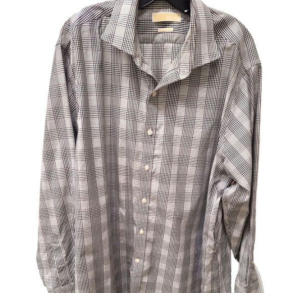 Men's Michael Kors Gray Plaid Button Down Shirt size 24 - Picture 1 of 5